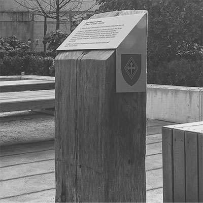 Reclaimed wood and stainless steel Braille interpretive sign